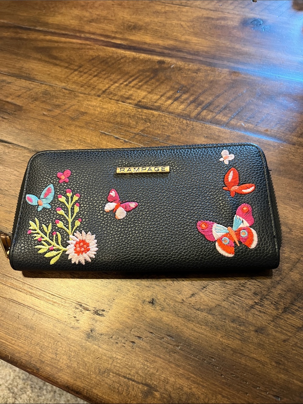 Rampage Black Wallet with Colorful Embroidered Butterflies